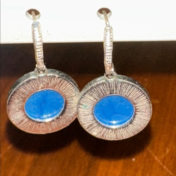 Vtg Joan Rivers Classics Collection Metallic Blue Druzy Round Dangle Earrings - Picture 2 of 5